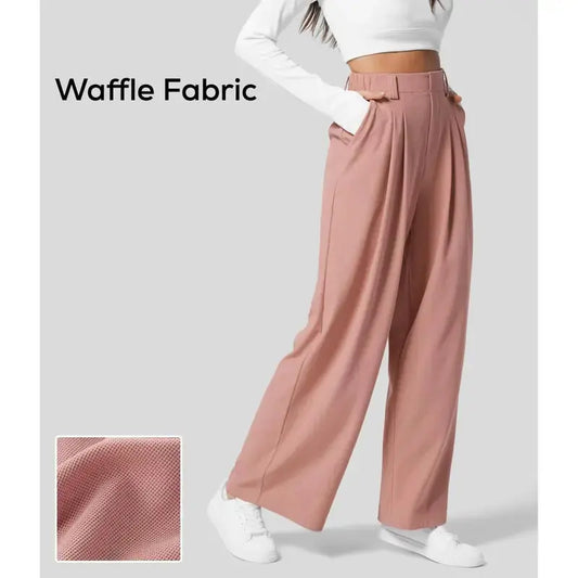 Halara High Waisted Plicated Side Pocket Wide Leg Waffle Casual Pants
